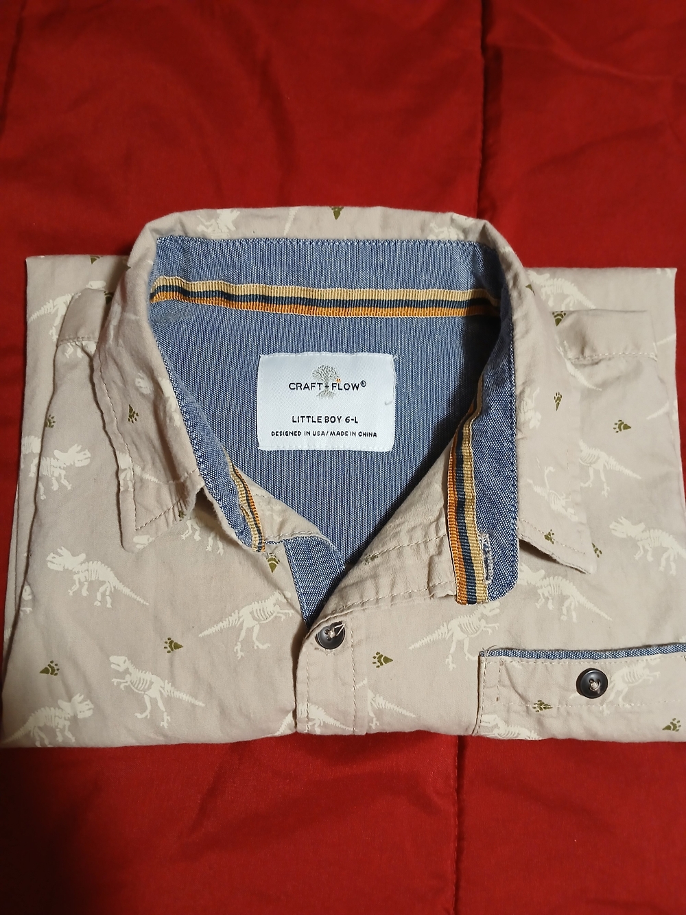 Men’s Short Sleeve Beige Printed Shirt - Picture 4 of 4